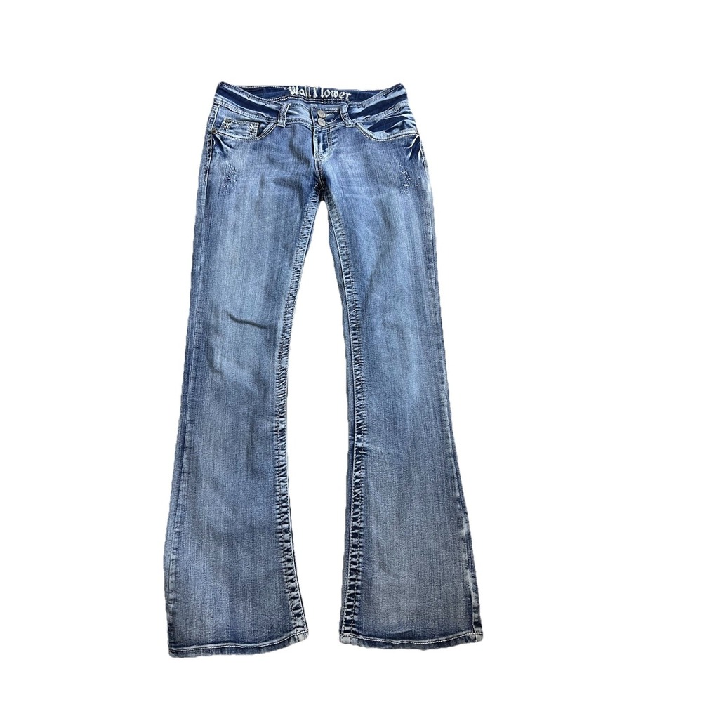 y2k grunge streetwear Wallflower Jeans‎ bootcut Flap Pockets Embroidered Size 7